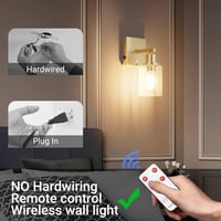 Klighten 6000 mAh Vezeték Nélküli Fali Lámpa Távirányítóval - 2 db Tölthető Arany Falikar Üveg Burával, 3000K Meleg Fehér LED, 500lm, Nappal 4