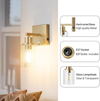 Klighten 6000 mAh Vezeték Nélküli Fali Lámpa Távirányítóval - 2 db Tölthető Arany Falikar Üveg Burával, 3000K Meleg Fehér LED, 500lm, Nappal 5