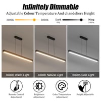 Čierne lineárne závesné LED svietidlo Klighten nad jedálenský stôl, stmievateľné diaľkovým ovládačom, 3000K-6000K, 36W, nastaviteľná výška 150 cm 3