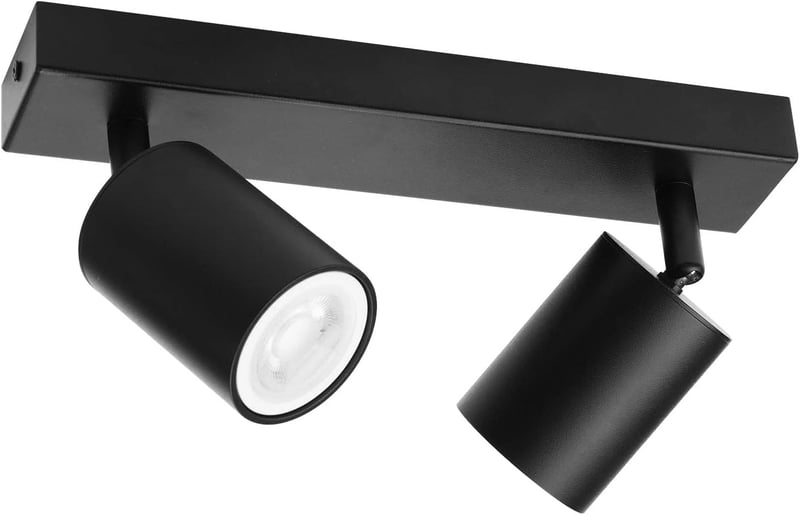 Klighten Fekete Mennyezeti Spotlámpa 2 GU10 Foglalattal - Forgatható, Állítható Fali Lámpatest Konyhába, Nappaliba, Hálószobába, Alumínium-V