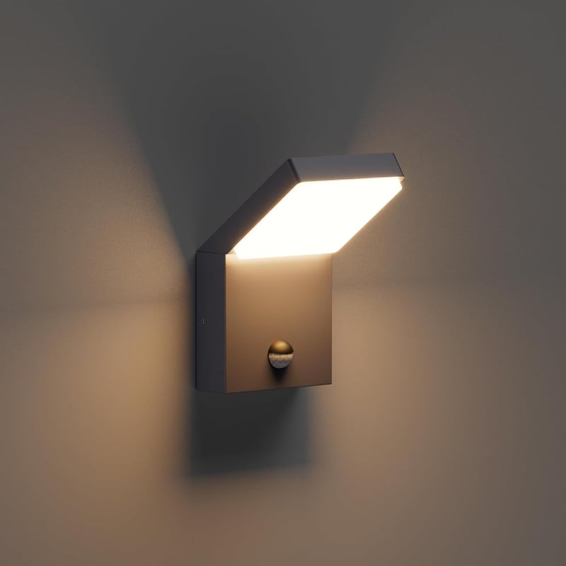 Lampă de perete LED de exterior Klighten cu senzor de mișcare 24 W, IP65 rezistentă la apă, antracit, alb cald 3000 K, pentru exterior, interior, intrare, terasă, grădină