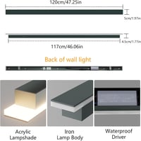 Klighten LED Fali Lámpa 120cm - Antracit IP65 Kültéri/Beltéri Világítás, 35W Szabályozható Vízálló Fényforrás, Meleg Fehér 3000K, Kerthez, T 4