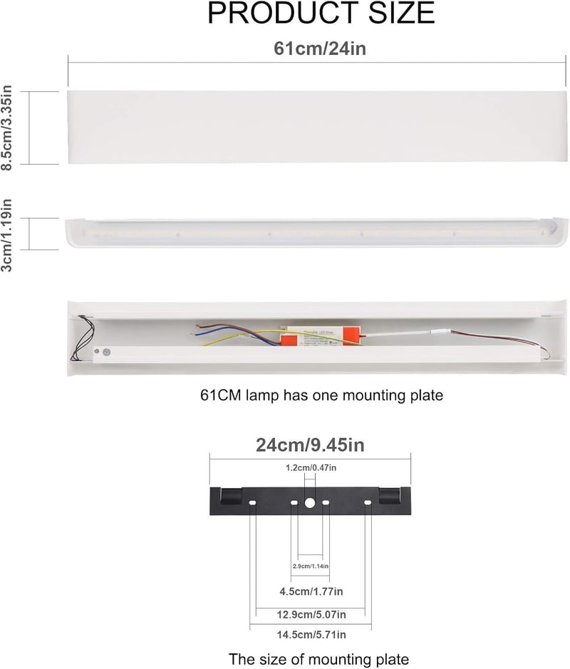 Klighten LED fali lámpa dimmelhető távirányítóval és APP vezérléssel, 61cm, 20W, fehér
