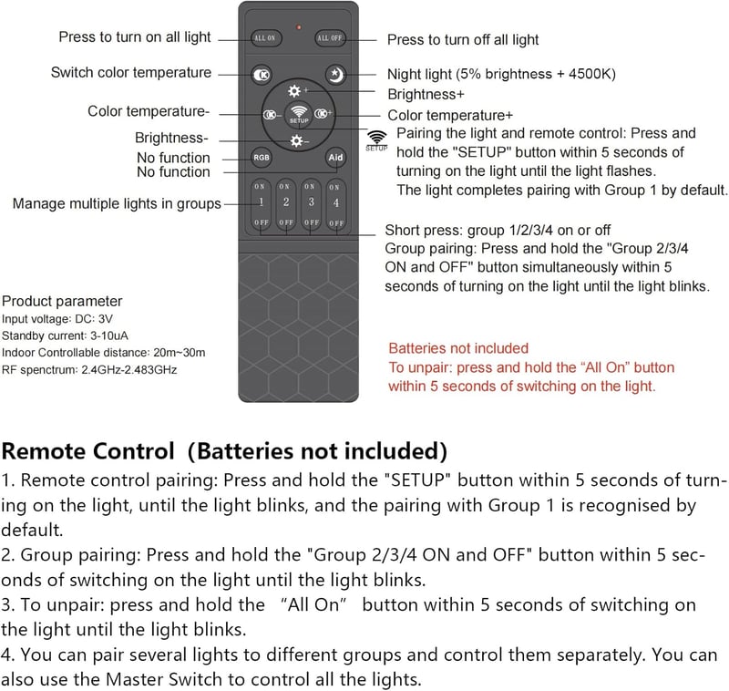 Klighten LED fali lámpa dimmelhető távirányítóval és APP vezérléssel, 61cm, 20W, fehér