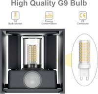 Klighten LED Kültéri/Beltéri Fali Lámpa Szett (2db) - Mozgásérzékelős, 3000K, Állítható Fényszög, Cserélhető G9 Izzó, Antracit Alumínium, Mo 2