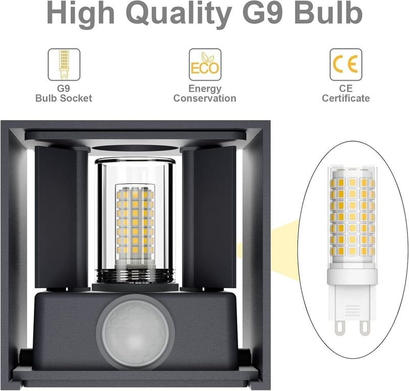 Klighten LED Kültéri/Beltéri Fali Lámpa Szett (2db) - Mozgásérzékelős, 3000K, Állítható Fényszög, Cserélhető G9 Izzó, Antracit Alumínium, Mo
