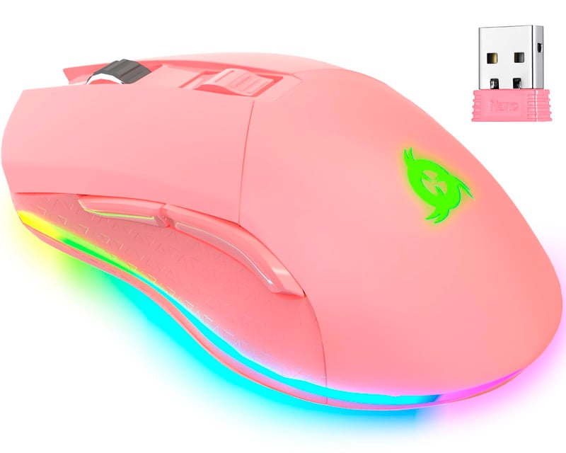 Bezdrôtová herná myš KLIM Blaze RGB – Nabíjateľná, nastaviteľné 6000 DPI, káblový aj bezdrôtový režim, dlhá výdrž batérie – Ružová