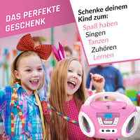 KLIM Candy Kids prenosný CD prehrávač pre deti – FM rádio – vstavané reproduktory – batérie súčasťou balenia – ružový 6