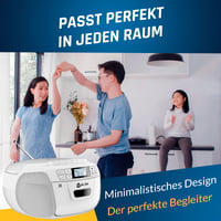 KLIM CD a kazetový prehrávač, Bluetooth boombox, AM/FM rádio, USB, AUX, diaľkové ovládanie, stereo zvuk, biely 7