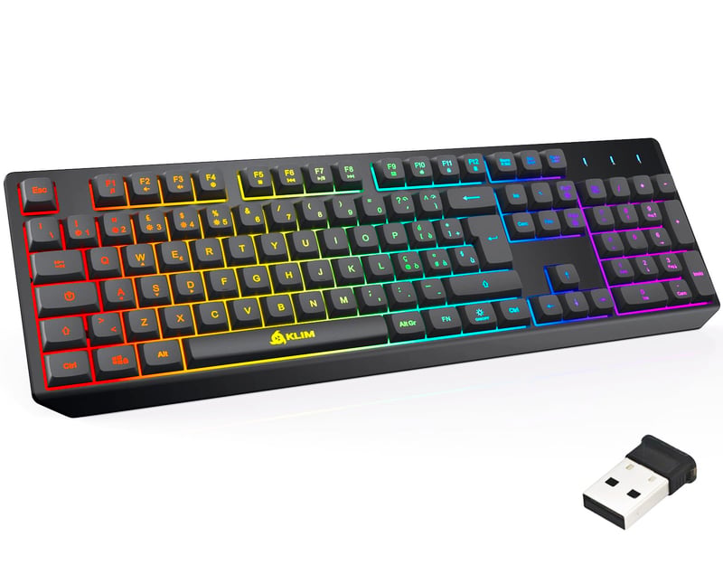 Bezdrôtová herná klávesnica KLIM Chroma - RGB podsvietenie, vodeodolná, talianske rozloženie kláves, životnosť 10 miliónov stlačení, kompatibilná s PC