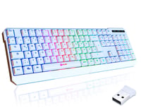 Bezdrôtová herná klávesnica KLIM Chroma – Odolná, vodeodolná, RGB podsvietenie, kompatibilná s PC PS4 PS5 Mac, biela 1
