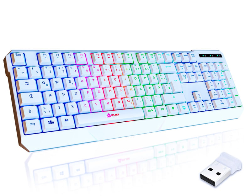 Bezdrôtová herná klávesnica KLIM Chroma – Odolná, vodeodolná, RGB podsvietenie, kompatibilná s PC PS4 PS5 Mac, biela