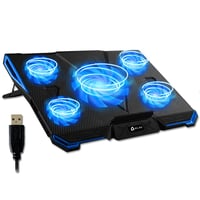 KLIM Cyclone Postolje za Hlađenje Laptopa - Hladnjak s 5 Ventilatora protiv Pregrijavanja - Kompatibilan s PC-jem, PS4, Xbox One, Laptopima 11-19" - Plavo 1