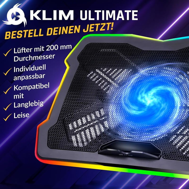 KLIM Cyclone laptop hűtőpad 5 ventilátorral, állvánnyal és maximális hűtéshez