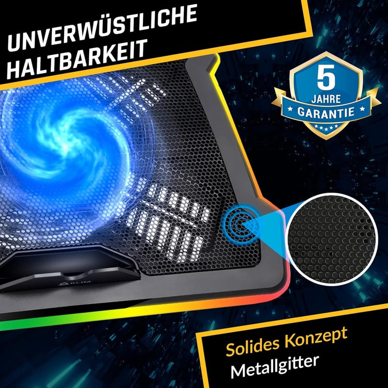 KLIM Cyclone laptop hűtőpad 5 ventilátorral, állvánnyal és maximális hűtéshez