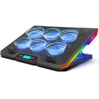 KLIM Glacier rashladni stalak za laptop - 6 ventilatora s RGB pozadinskim osvjetljenjem - za laptope od 11 do 17 inča - stabilna i tiha gamerska podloga za hlađenje - USB napajanje 1