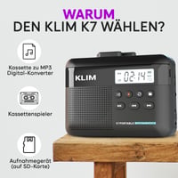 Kazetový prehrávač a rekordér KLIM K7 – prevodník na MP3, 16GB SD karta, vstavaný mikrofón a reproduktor, nabíjateľná batéria, slúchadlá 2