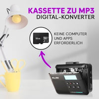 Kazetový prehrávač a rekordér KLIM K7 – prevodník na MP3, 16GB SD karta, vstavaný mikrofón a reproduktor, nabíjateľná batéria, slúchadlá 3