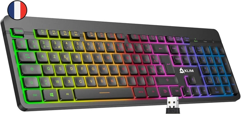 KLIM Light V2 Wireless AZERTY Billentyűzet, Vízálló, Csendes, Gaming, PC Mac PS4 PS5