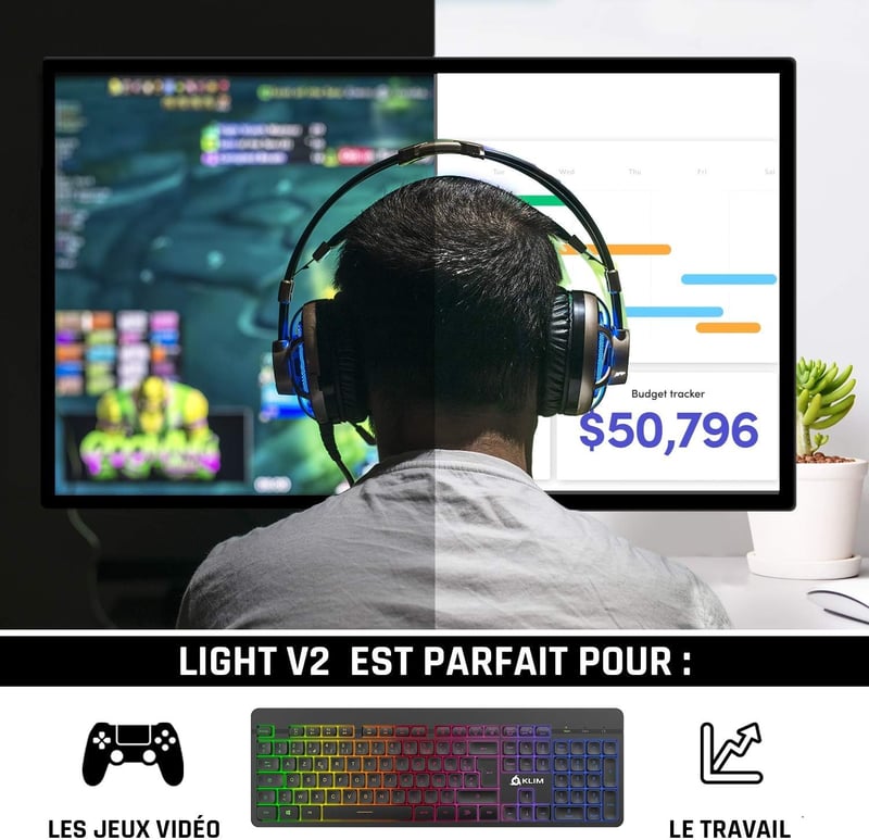KLIM Light V2 Wireless AZERTY Billentyűzet, Vízálló, Csendes, Gaming, PC Mac PS4 PS5