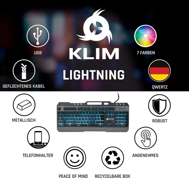 KLIM Lightning Gamer Billentyűzet Fémes Keret QWERTZ Hibrid Mechanikus