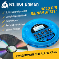 KLIM Nomad hordozható CD-lejátszó Bluetooth/FM/TF/AUX, fejhallgatóval - átlátszó kék 3