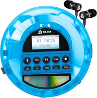 KLIM Nomad hordozható CD-lejátszó Bluetooth/FM/TF/AUX, fejhallgatóval - átlátszó kék 4