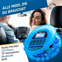 KLIM Nomad hordozható CD-lejátszó Bluetooth/FM/TF/AUX, fejhallgatóval - átlátszó kék 2