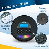 KLIM Nomad hordozható CD-lejátszó Bluetooth FM rádióval, 16 GB TF kártyával, fejhallgatóval - fekete 4