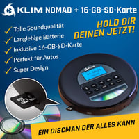 KLIM Nomad hordozható CD-lejátszó Bluetooth FM rádióval, 16 GB TF kártyával, fejhallgatóval - fekete 2