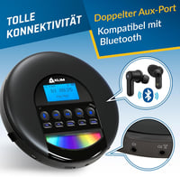 KLIM Nomad hordozható CD-lejátszó Bluetooth FM rádióval, 16 GB TF kártyával, fejhallgatóval - fekete 7