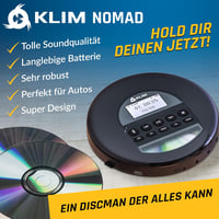 KLIM Nomad Hordozható CD-Lejátszó Discman Hosszú Üzemidejű Akkumulátorral - Fejhallgatóval - CD-R, CD-RW, MP3 Kompatibilis - TF Kártyaolvasó 2