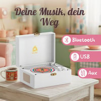 Retro CD prehrávač KLIM s Bluetooth reproduktorom, AUX, USB, batériou, diaľkovým ovládačom, retro dizajnom, bytová dekorácia – biely 4