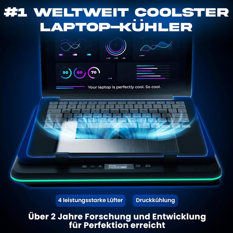 KLIM Turbofrost Laptop Hűtőpad 4 Turbó Ventilátorral 17 Colos Gamer Notebookhoz