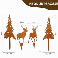 Set decorativ de grădină KLINNA, 4 piese, familie de căprioare și brazi din metal ruginiu, decorațiune de toamnă, iarnă și Crăciun pentru grădină 2