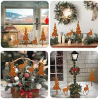 Set decorativ de grădină KLINNA, 4 piese, familie de căprioare și brazi din metal ruginiu, decorațiune de toamnă, iarnă și Crăciun pentru grădină 7