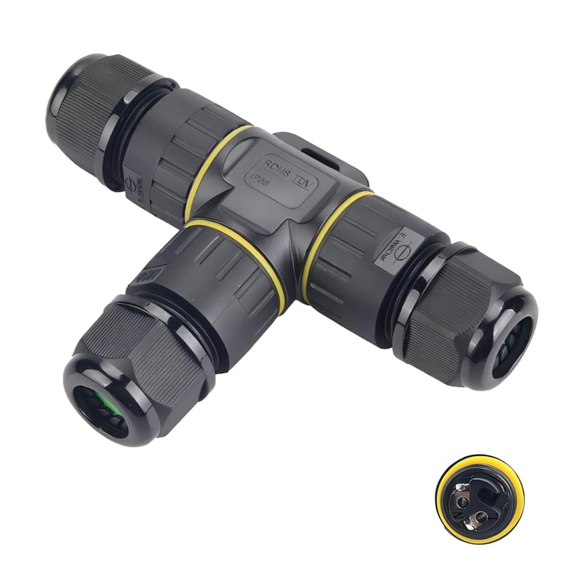 KLJ IP68 vízálló 2 tűs M20 kábelcsatlakozó, 5-12 mm kábelátmérő, tömszelence csatlakozó terminál fekete szürke, 1 db