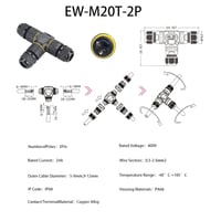 KLJ IP68 vízálló 2 tűs M20 kábelcsatlakozó, 5-12 mm kábelátmérő, tömszelence csatlakozó terminál fekete szürke, 1 db 6