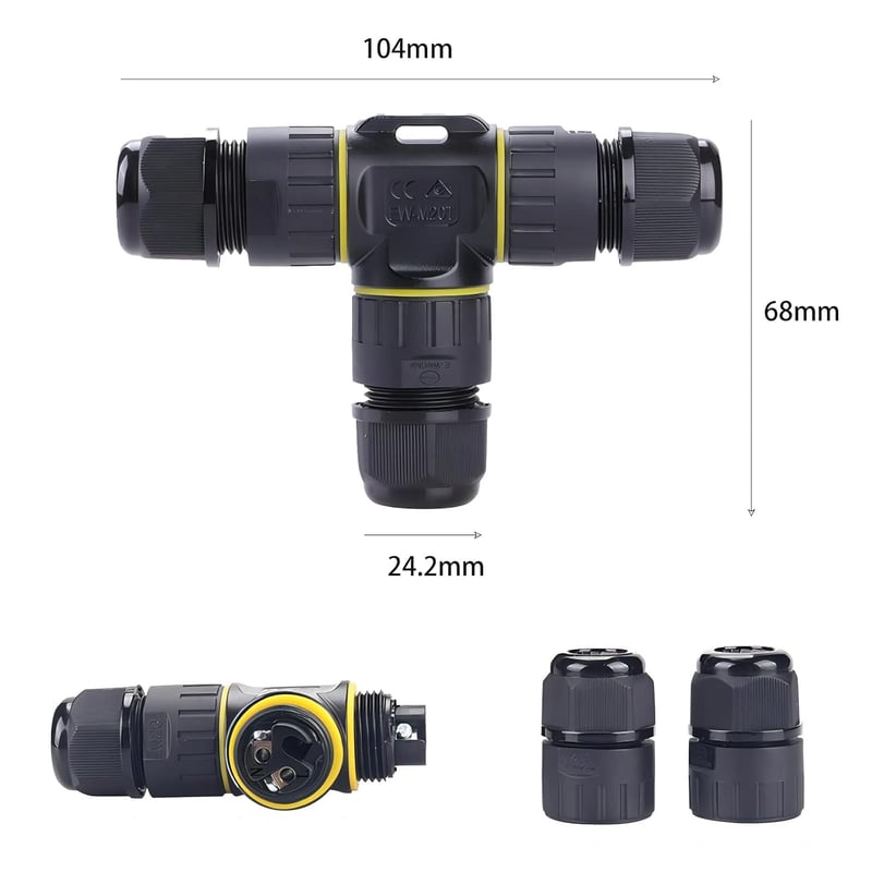 KLJ IP68 vízálló 2 tűs M20 kábelcsatlakozó, 5-12 mm kábelátmérő, tömszelence csatlakozó terminál fekete szürke, 1 db