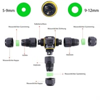 KLJ IP68 vízálló 2 tűs M20 kábelcsatlakozó, 5-12 mm kábelátmérő, tömszelence csatlakozó terminál fekete szürke, 1 db 2