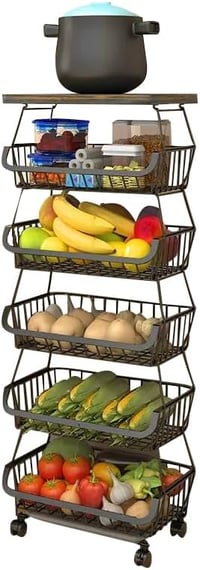 KLLsmDesign fém tárolókosár kerekekkel, konyhai szervezőkocsi fa tetővel 1
