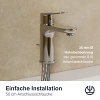 Nízkotlaková umývadlová batéria Kludi X1, chróm, výška výtoku 95 mm, veľkosť M, zmiešavacia batéria s keramickou kartušou, s 3 pripojovacími hadicami 3