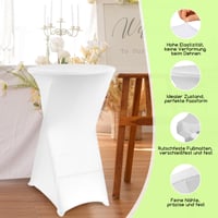 Klugholz Stretch poťah na barový stôl 2 ks, Ø70-110 cm, biely, so zosilnenými nožičkami, nežehlivý, prateľný, na svadbu, párty, bistro 6