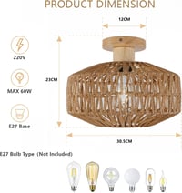 KMaiPem Boho Rattan Mennyezeti Lámpa Nappali Hálószoba Konyha Natúr Farmhouse Fa 3
