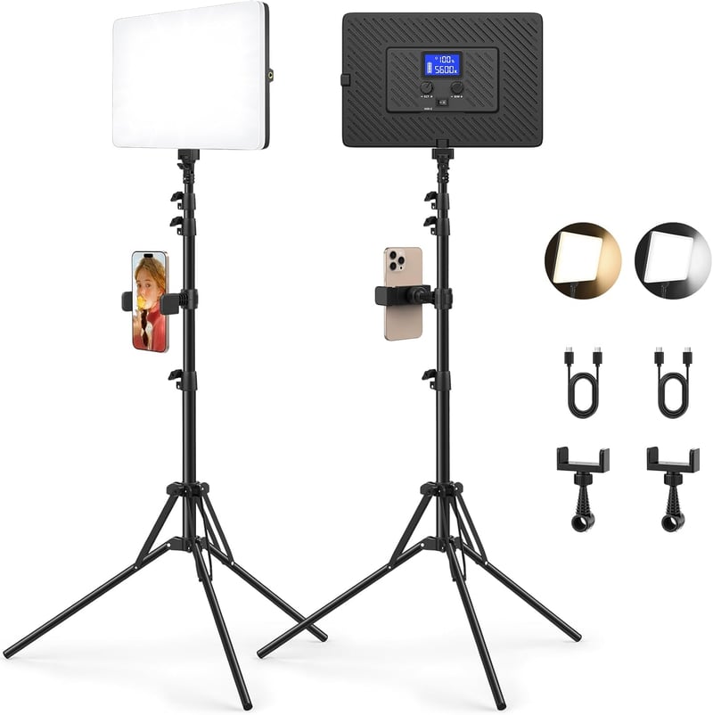 Kmasic 2 db LED videófény mobil tartóval 8000 mAh akkumulátoros állvánnyal 160 cm 2500 8500K 2000Lux YouTube TikTok