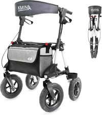 KMINA kültéri összecsukható rollátor ülőrésszel és háttámlával, pneumatikus 25 cm kerekekkel, terepjáró, 136 kg-ig, alumínium 1