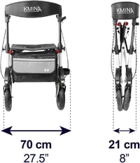 KMINA kültéri összecsukható rollátor ülőrésszel és háttámlával, pneumatikus 25 cm kerekekkel, terepjáró, 136 kg-ig, alumínium 5