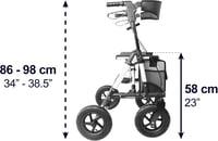 KMINA kültéri összecsukható rollátor ülőrésszel és háttámlával, pneumatikus 25 cm kerekekkel, terepjáró, 136 kg-ig, alumínium 4