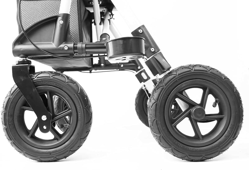 KMINA kültéri összecsukható rollátor ülőrésszel és háttámlával, pneumatikus 25 cm kerekekkel, terepjáró, 136 kg-ig, alumínium