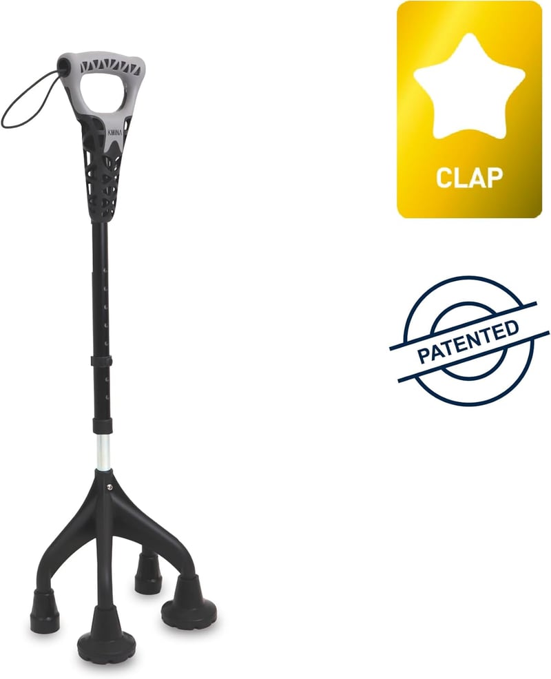KMINA négylábú járóbot ergonomikus fogantyúval, állítható magasság 155cm felett, stabil 1,5kg